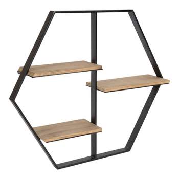 25.5" x 22" x 5" Ladd Hexagon Floating Shelves Rustic Brown - Kate & Laurel All Things Decor
