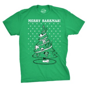 Mens Merry Barkmas Funny Dog Lover Christmas Tree Holiday T shirt - Crazy Dog Men's T Shirt - 1 of 4