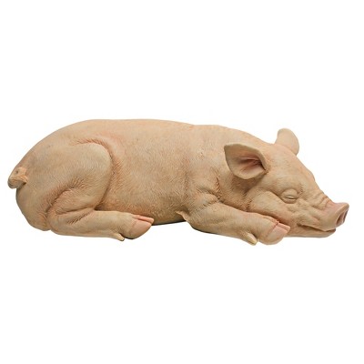 Adorable Beige Resin Sleeping Pig Garden Statue