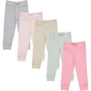 Cudlie Girls’ 5-Pack Jogger Pants – Soft Cotton Blend Sweatpants for Toddlers and Little Kids – Cozy Fit for Play, Lounge, and Everyday Wear - 1 of 1