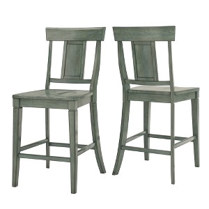 South Hill Panelled Back 24 in. Counter Chair (Set of 2) - Antique Aqua Green - Inspire Q, Blue
