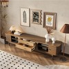 POVISON 70.86" Mid-Century Modern TV Stand with Tambour Doors, Fluted TV Stand, Woven Rattan TV Console with Storage - 3 of 4