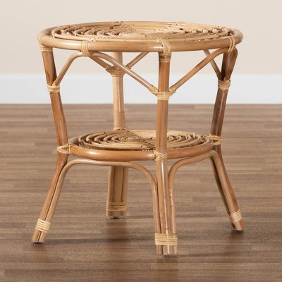Cariel 21.5" Natural Brown Rattan Round Coffee Table with Storage