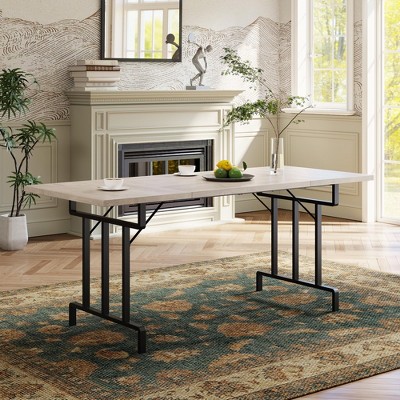 Homhougo Dining Table for 6-8 People - 71 Inch Rectangular Wood Dining Table Rustic Style Kitchen Table Gray