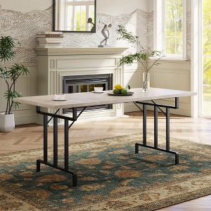 Homhougo Dining Table for 6-8 People - 71 Inch Rectangular Wood Dining Table Rustic Style Kitchen Table Gray - 1 of 4