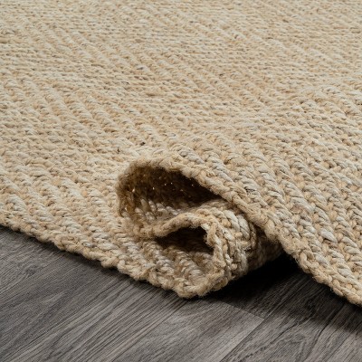 Ivory Handwoven Herringbone Jute Area Rug, 5x8 Feet