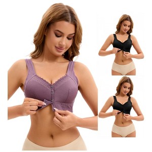 INSPIRE CHIC 3 Pcs Women's Lace Front Closure Full Coverage Workout Wirefree Breathable Soft Bras - 1 of 4