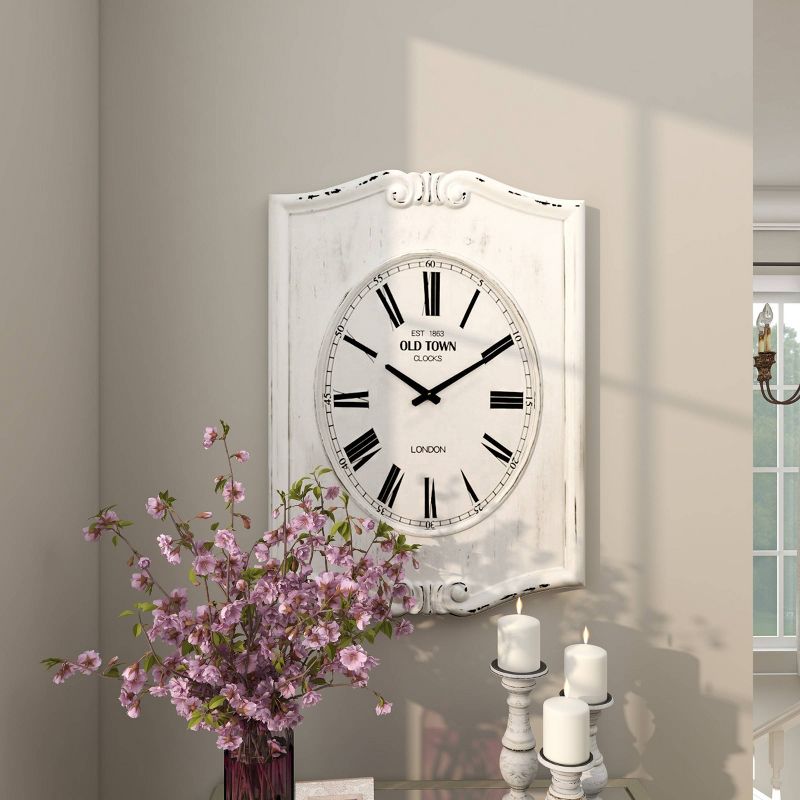 31&#34;x22&#34; Wood Floral Carved Distressed Wall Clock White - Olivia &#38; May, 5 of 19