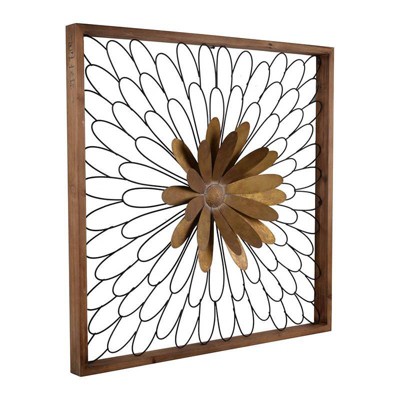 Ashlyn 30" Gold and Natural Iron and Wood Floral Wall Art