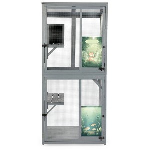 Resenkos 70-Inch Cat Catio, Outdoor Wooden Enclosure With Wheels, Multi-Level Platforms, Lockable Door, Sunroof, Custom Panels, Gray Gray with pattern - 1 of 4