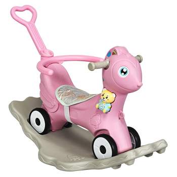 Costway Baby Rocking Horse 4 in 1 Kids Ride On Toy Push Car w/ Music