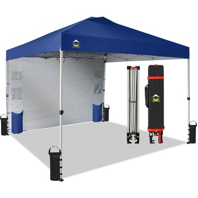 CROWN SHADES 10x10 Canopy Tent  Pop Up Canopy Outdoor Shade with Pockets Sidewall, One Person Set Up Center Lock