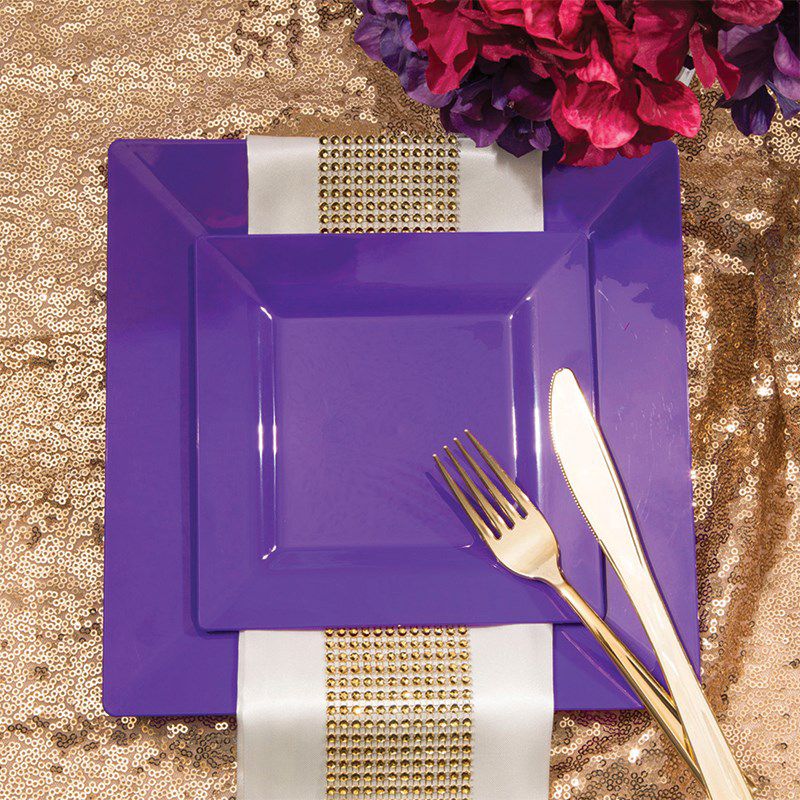 Smarty Had A Party 6.5" Grape Purple Square Plastic Cake Plates (120 Plates), 3 of 4