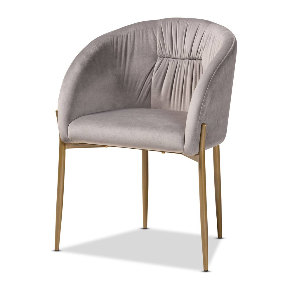 Photos - Chair Ballard Velvet Fabric Upholstered Metal Dining  Gray/Gold - Baxton St
