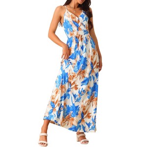 Seta T Women's Summer V Neck Boho Sleeveless Adjustable Spaghetti Strap Floral Maxi Sundress - 1 of 4
