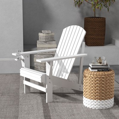 Wooden Adirondack Chair with Cup Holder for Deck, Garden, Backyard, Fire Pit
