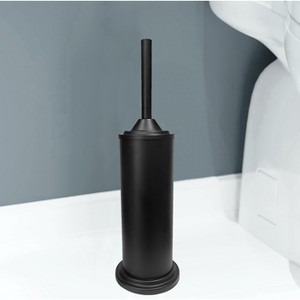 Home Mart Goods Black Matte Stainless Steel Toilet Brush Set with Holder - 16" Tall - 1 of 4