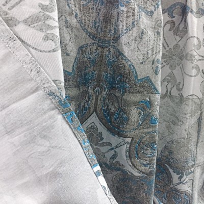 Blue Geometric Tile Design Cotton Shower Curtain with Liner