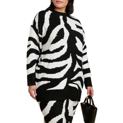 ELOQUII Oversized Zebra Intarsia Sweater