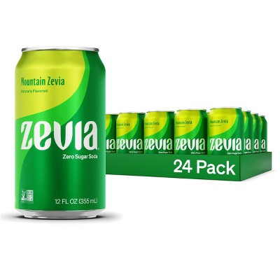 Zevia Zero Sugar, Mountain Zevia Soda - 12 Fl Oz Can (Pack of 24)