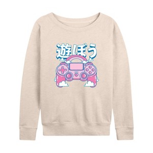 Women's - Instant Message - Girly Game Controller Lightweight French Terry Wide Neck Long Sleeve Graphic Shirt - 1 of 4