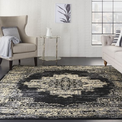Black and Cream Synthetic Medallion Rectangular Area Rug 7' x 10'