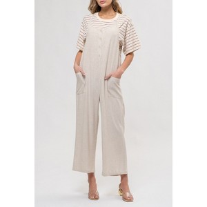 August Sky Women's Solid Front Buttons Patch Pockets Jumpsuit - 1 of 4