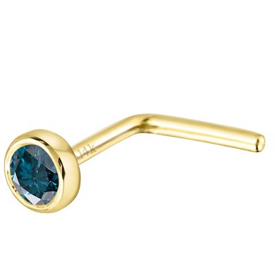 Jewelry Avalanche 22G 14K Gold Bezel-set Blue Diamond L-shape Nose Stud