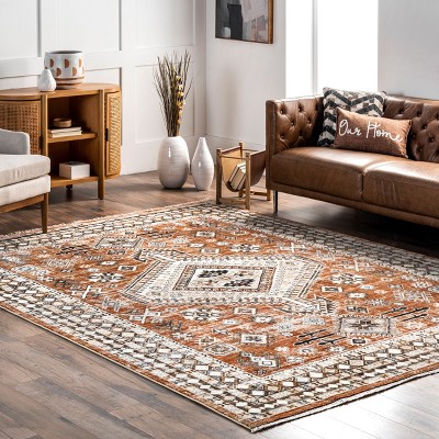 Vanesa Rust Medallion Synthetic 4' x 6' Area Rug