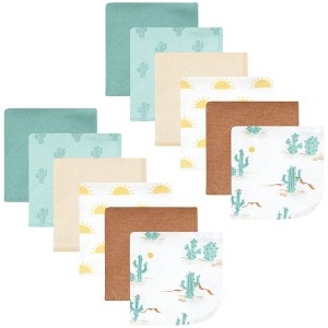 Hudson Baby Flannel Cotton Washcloths, Desert Cactus 12 Pack, One Size - 1 of 4