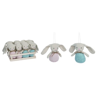 Transpac Polyester 9 in. Multicolor Easter Plush Knit Bunnies In Display Set of 12