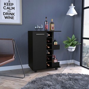 Depot E-Shop Bar Cart, Four Casters, Single Door Cabinet, Two External Shelves - 1 of 4