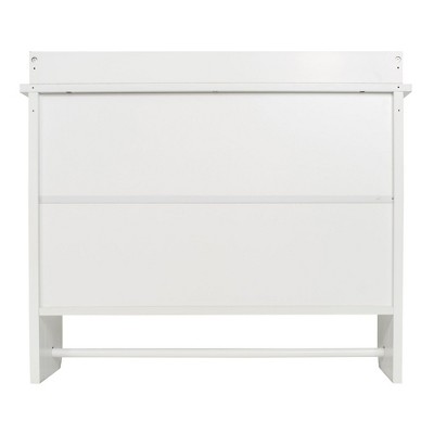 Elevated White Wooden Floating Wall Shelf with Towel Bar