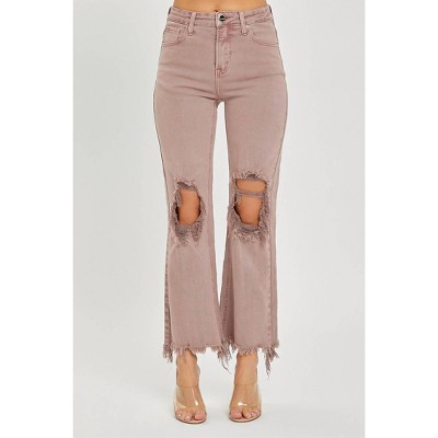 Women's High Rise Knee Distressed Straight Jean - RISEN