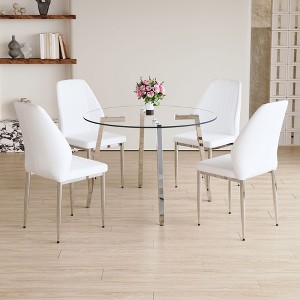 NicBex Dining Table Set for 4 Kitchen Table Round Clear Glass Dining Table Silver Metal Table Legs 4 PU Comfort Dining Chairs - 1 of 4