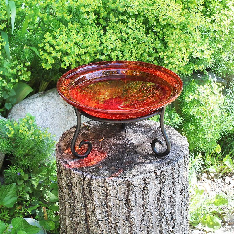 7&#34; Reflective Crackle Glass Birdbath Bowl with Short Stand Red - Achla Designs: Handblown, Weather-Resistant, Freestanding, Tomato Red Centerpiece, 3 of 5