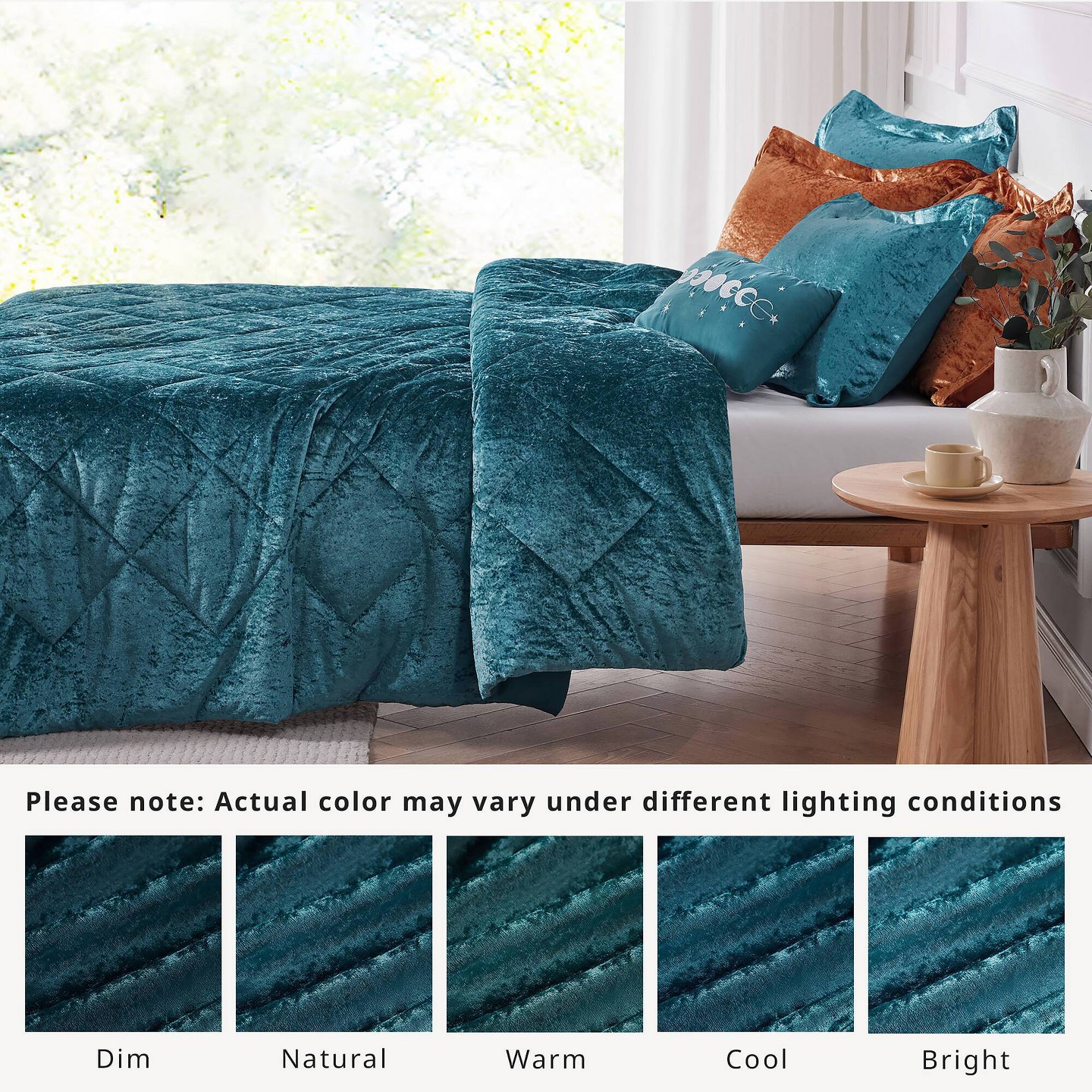Комплект с одеялом Intelligent Design 4pc Full/Queen Alyssa Velvet Quilted Diamond Ultra Soft Comforter Set Teal: Luxury Glam Bedding, Hypoallergenic, Oeko-Tex Certified, цвет: Бирюзовый — фото 8