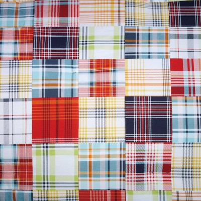 Bryce Twin Blue Cotton Plaid Comforter Set with Pillows