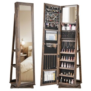 Costway 360° Swivel Jewelry Armoire with Full-Length Mirror Rear Shelves Makeup Mirror - 1 of 4