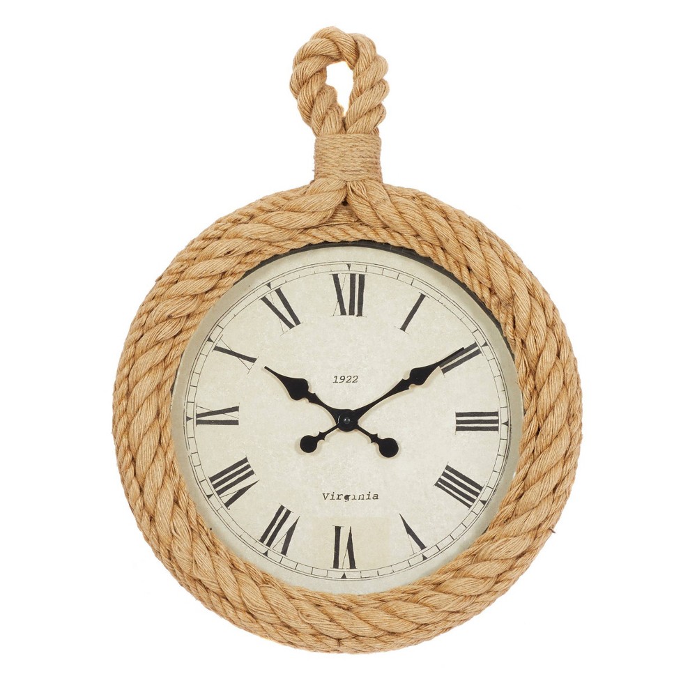 Photos - Wall Clock 27"x19" Jute  with Rope Detailing Beige - Olivia & May