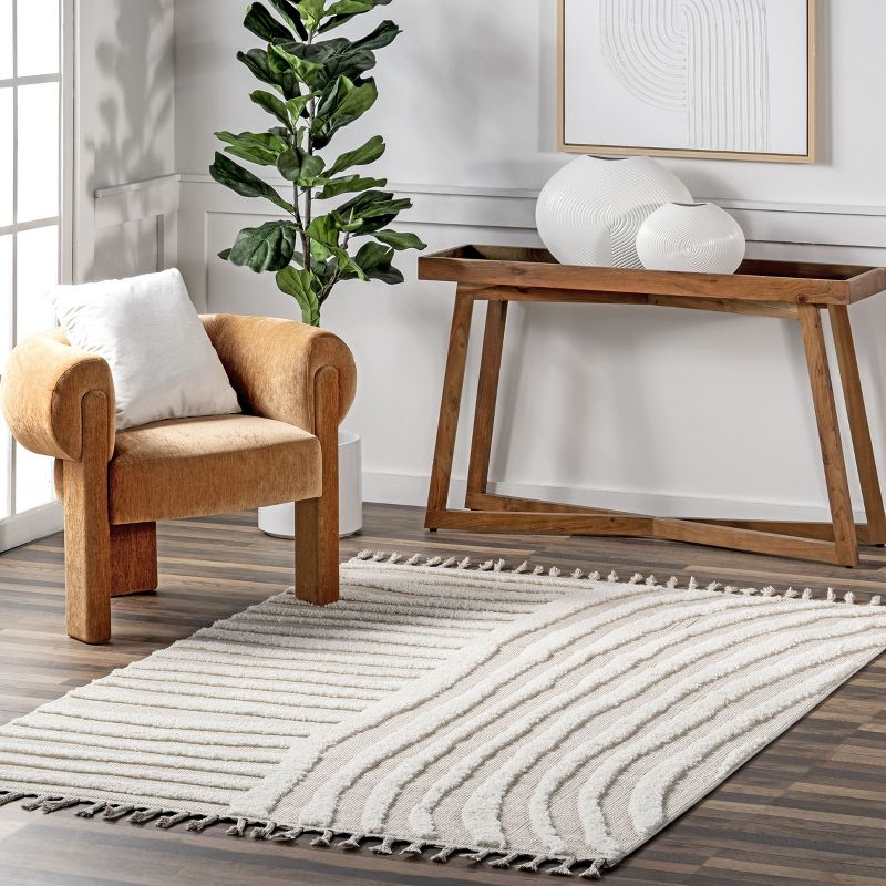 nuLOOM Ianthe Abstract Stripes High-Low Tasseled Area Rug, 2 of 10