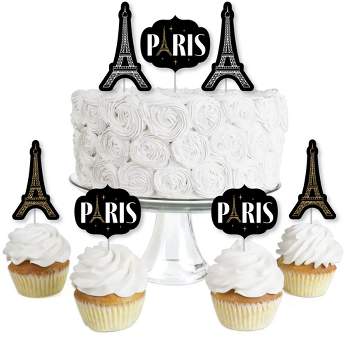 Big Dot of Happiness Stars over Paris - Dessert Cupcake Toppers - Parisian Themed Party Clear Treat Picks - Set of 24