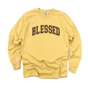 Simply Sage Market Women's Blessed Varsity Long Sleeve Garment Dyed Tee - 1 of 4