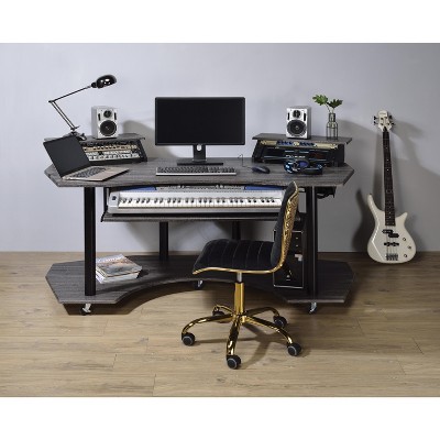NicBex Home Office Desk 40" L Morden Music Desk with 2 Desk Shelves, Wheels, Keyboard Tray and Wooden Desktop for Study and Work