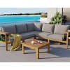 Outdoor 4-Pieces L-Shaped Sectional Sofa, Acacia Frame Sofa with Woven Mesh Armrests and Table, Sofa with Polyester Cushions–Cuddlewood - 3 of 4