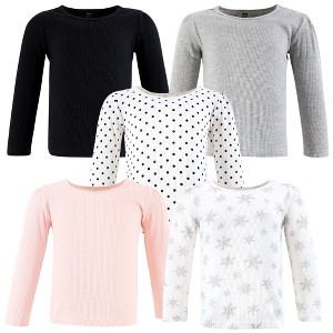 Hudson Baby Infant Girls Thermal Long Sleeve Tees 5pk, Snowflake - 1 of 4