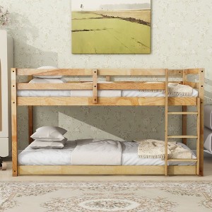 NicBex Twin Over Twin Bunk Bed with Low Height Design,Loft Bed with Safety Guardrails for Bedroom,Brown - 1 of 4