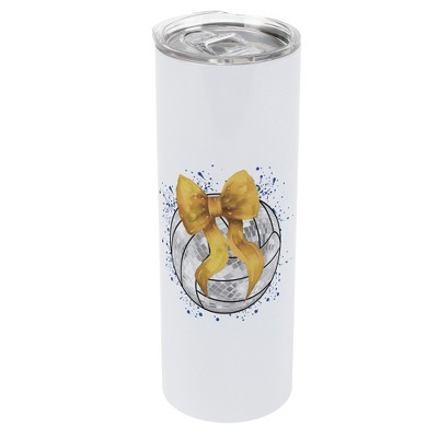 Elanze Designs 20 Ounce Stainless Steel On the Go Travel Tumbler With Push Top Lid, Volleyball With Gold Bow