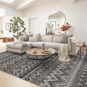 Washable Rug Vintage Geometric Living Room Rug with Non Slip TPR Backing, Soft Non Shedding Indoor Carpet - 1 of 4