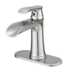 ChicFurnit Bathroom Sink Faucet Deck Plate Waterfall Design with Pop Up Drain and Supply Lines for Stylish Bathrooms, Silver, 15"*7.7"*3.1" - 1 of 4